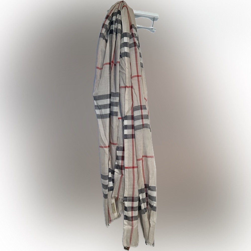 Burberry Giant Check Print Wool & Silk Scarf
